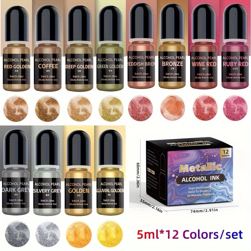 Alcohol Ink Set - 12메탈릭 컬러3D렌더링 세트(5ml*12색/세트), 알코올 잉크 메탈릭