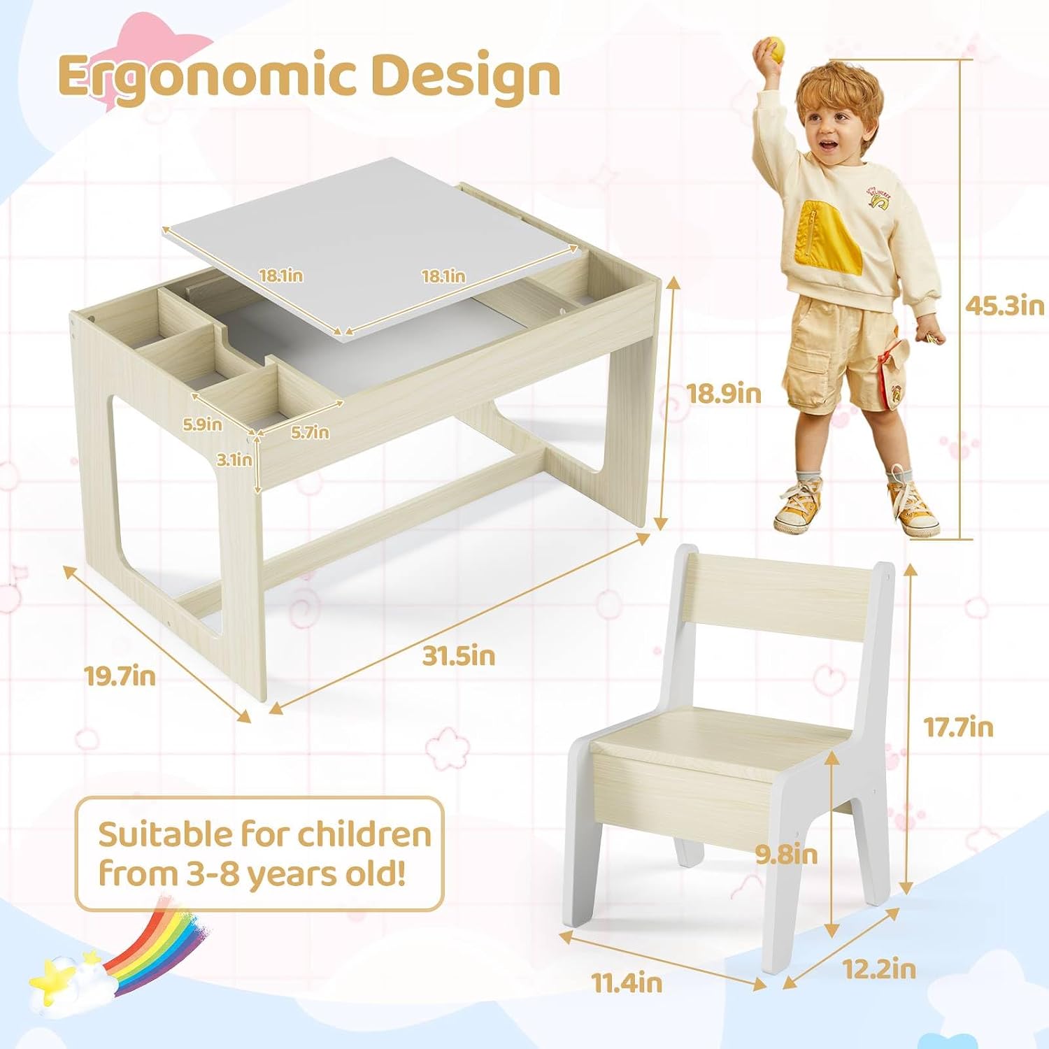 3 in 1 어린이용 미술 테이블 및 의자 세트, 칠판 - Art And Craft For Nursery 리뷰 및 가격