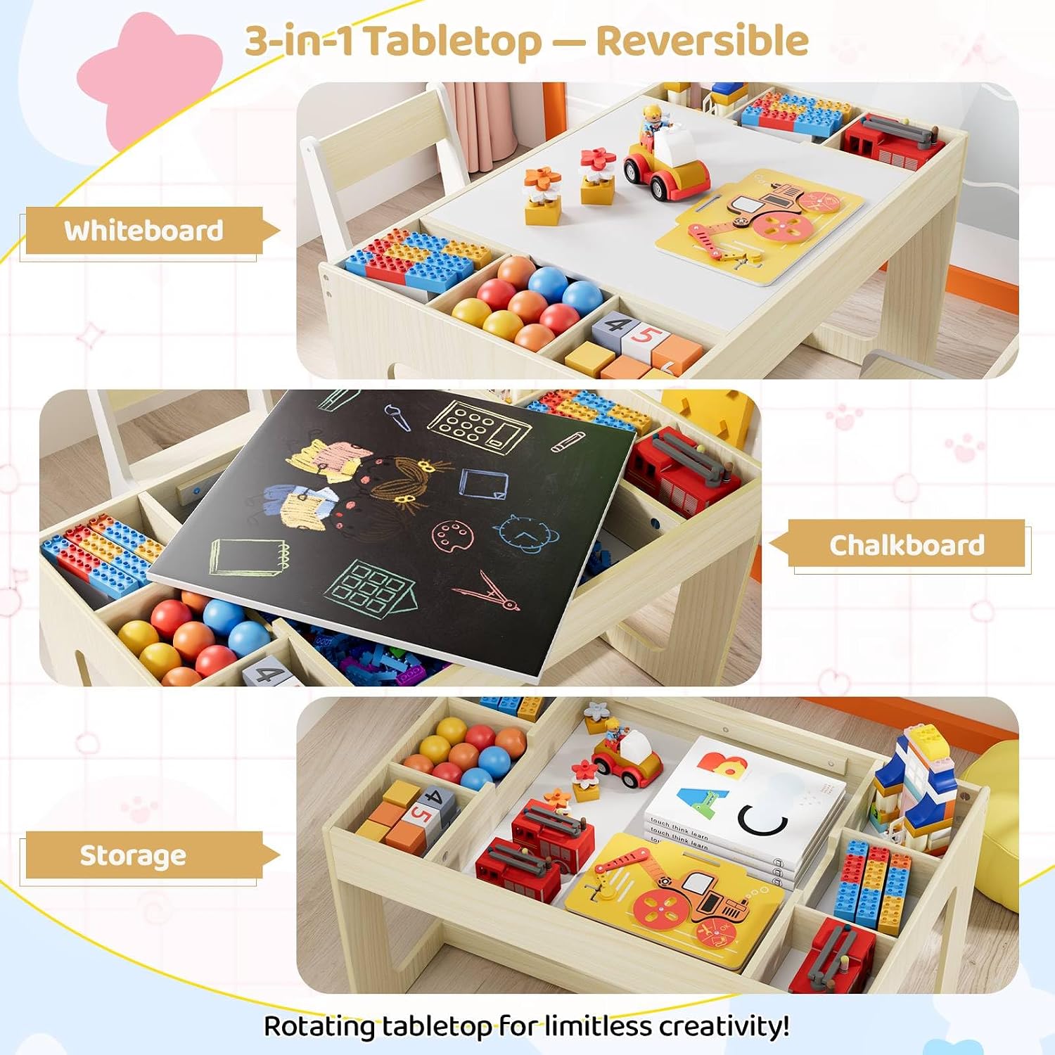 3 in 1 어린이용 미술 테이블 및 의자 세트, 칠판 - Art And Craft For Nursery 리뷰 및 가격