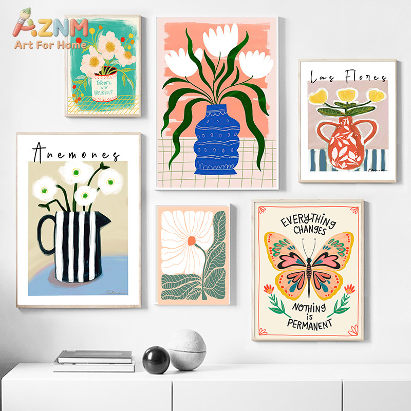AZNM Boho 꽃무늬 캔버스 벽 예술 추상 꽃병 나 - Art Craft Butterfly 리뷰 및 가격